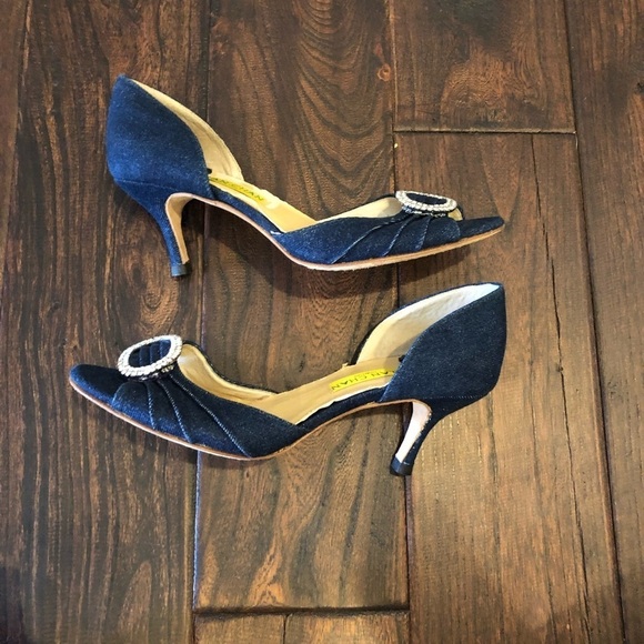 Alan Chan Denim Blue Kitten Heels Size 37.5 - Picture 7 of 10